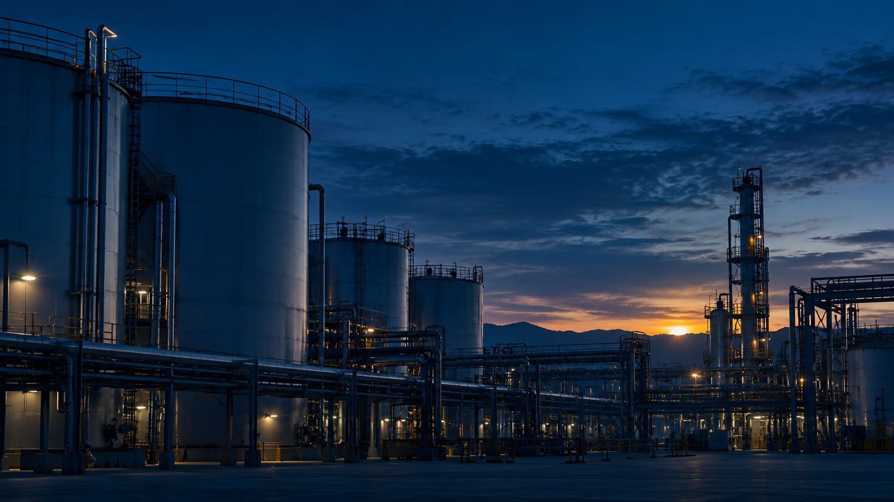 Planta industrial al atardecer